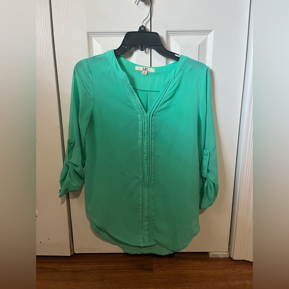 Ya Los Angeles Teal Blouse with Rolled Sleeves